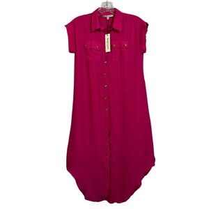 NWT Speed Limit Pink Button Front Shirt Dress Midi Length Roll Tab Sleeves